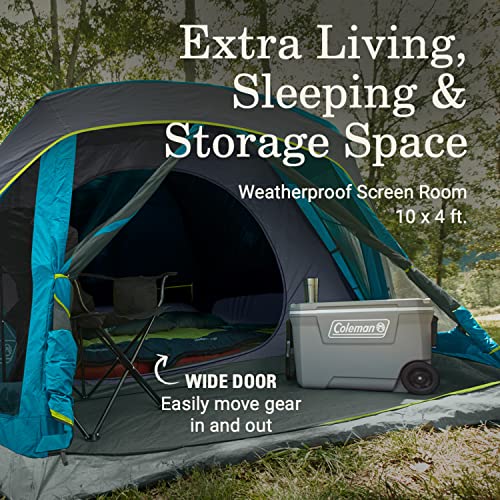 Image of Coleman Skydome Dark Room Camping Tent with Screen Porch & 5-Minute Setup, Weatherproof Tent Blocks 90% of Sunlight, Rainfly & Carry Bag Included, Made of PFAS-Free Materials