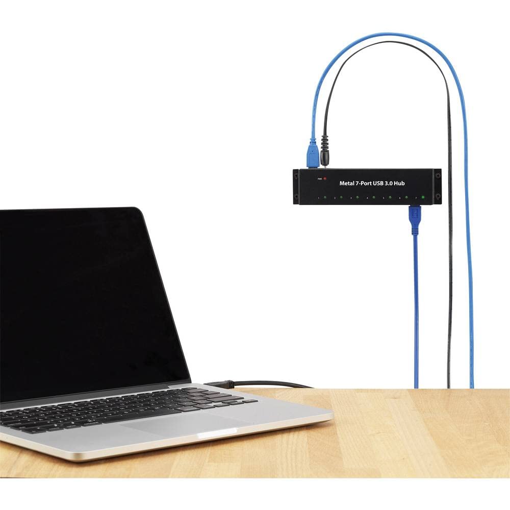 Hub USB 3.0 Renkforce RF-3955359 7 portów do montażu na ścianie, metalowa obudowa czarna