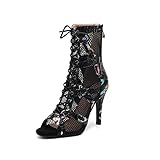 JUODVMP Dance Boots Women Mesh Patchworked Dancing Practice Shoes,Model K100,Black,9.5 US