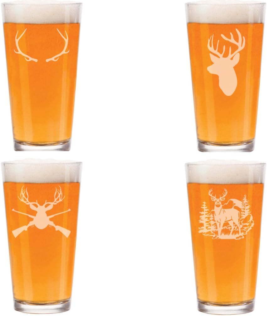 MIP 16 oz Beer Pint Glass Gift Set Of 4 Deer Hunting Collection