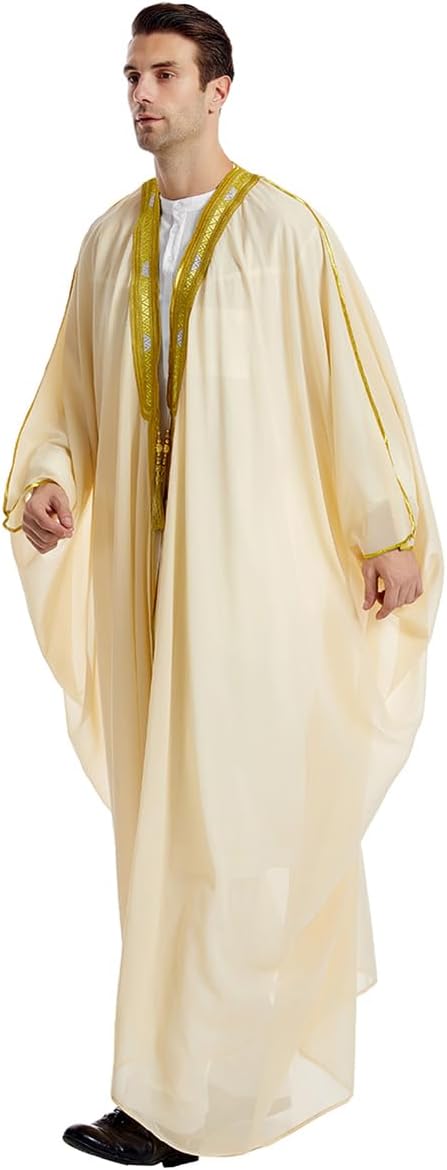 FYMNSI Men's Robe Muslim Clothes Kimono Loose Abaya Dresses Long Sleeve Embroidered Chiffon Kaftan Casual Formal Dubai Thobe