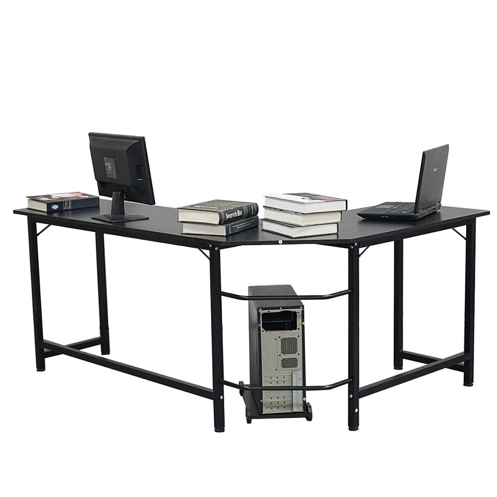 Bureau d'angle table informatique en L gain de place style industriel MiXXAR noir