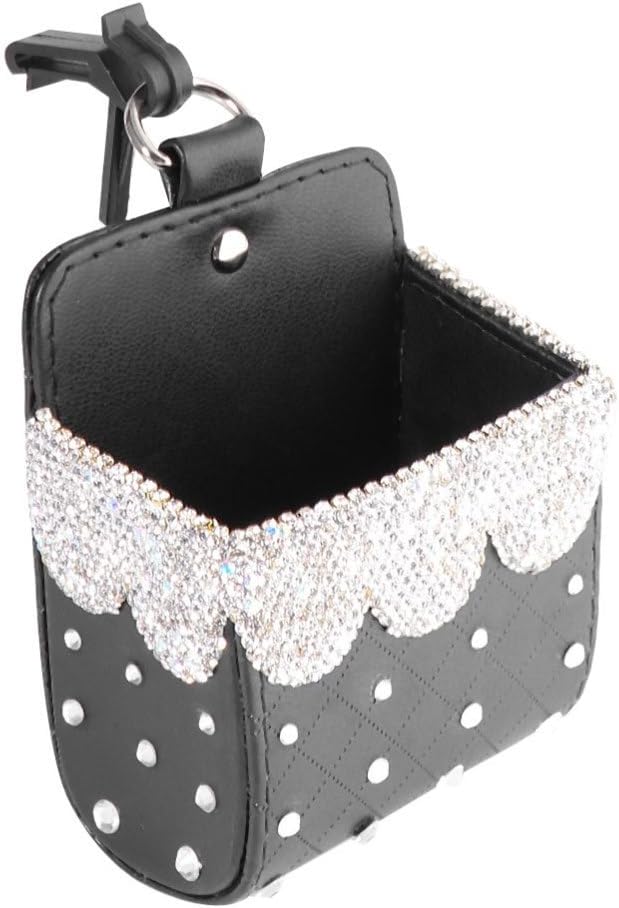 Ciieeo Multifunctional Car Storage Pouch Leather Rhinestone Car Accessory Phone Holder and Water Bottle Organizer White Between Seat and Console