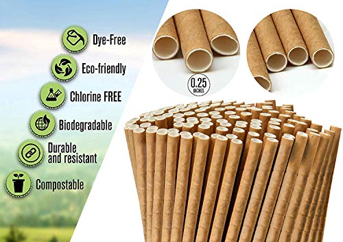 250 pitillos biodegradables de papel marrón flexibles miniatura 2