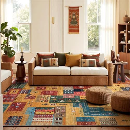 Teppiche, weich, rutschfest, Heimdekoration, Teppich für Wohnzimmer, Schlafzimmer, Küche, Esszimmer, Retro, ethnischer Stil, Patchwork, mehrfarbig