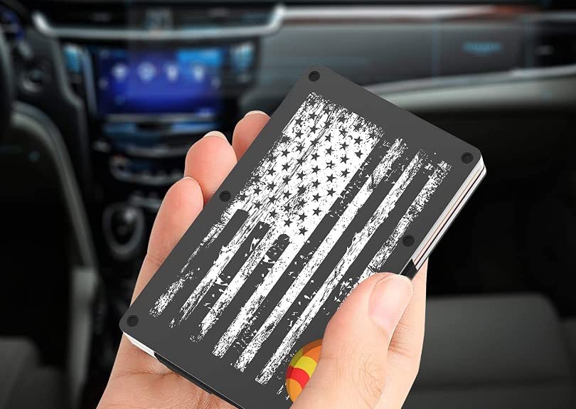 Vintage American Flag Minimalist Metal Wallet for Men Slim RFID Blocking Aluminum Front Pocket Wallet with Money Clip2