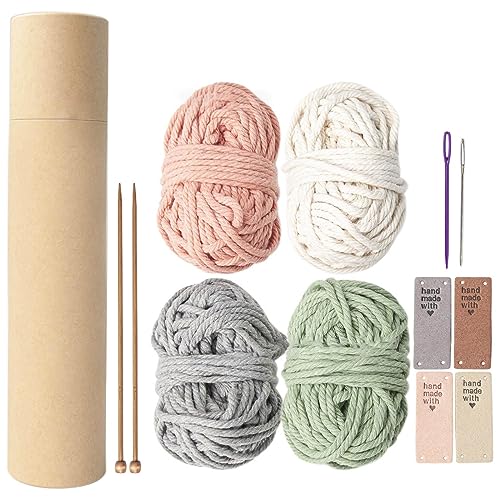 YROHGKPN Conjuntos de ganchillo para principiantes y adultos Macramé Posavasos Starter Set Aguja de Punto Hilo de Algodón Tejido a Mano Posavasos Juego de Punto