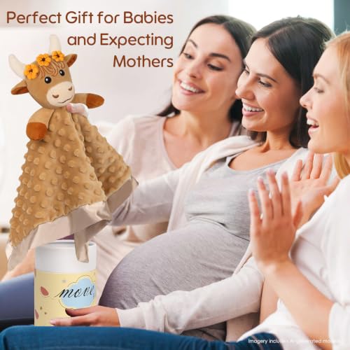 Image of Baby Security Blanket, Soft Baby Lovey Toy Blanket for Girls, Snuggle Toy Lovie Newborn Gift, 2PCS Babies Blankie Girl Highland Cow 16 Inch