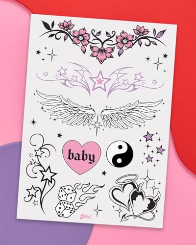 xo, Fetti Y2K Realistic Temporary Tattoos - 56 Pcs | Girly 2000s Bachelorette, Birthday Favors, Halloween Party Accessory, Fake Tats, Festival Stickers