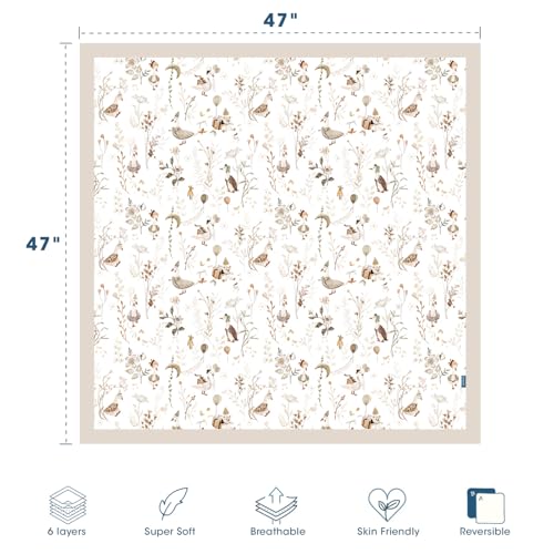 Image of GRSSDER Muslin Cotton Quilt Blanket - Silky Soft and Breathable Baby Blanket Quilt, Oversized Muslin Blankets for Newborns, Toddlers & Kids, 6 Layers Reversible Design for All Seasons, 47 inch x 47 inch