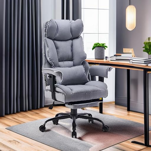 Image of Efomao Fabric Office Chair, Big and Tall Office Chair 400 lb Weight Capacity, High Back Executive Office Chair with Foot Rest, Ergonomic Office Chair for Back Pain Relief, Gray