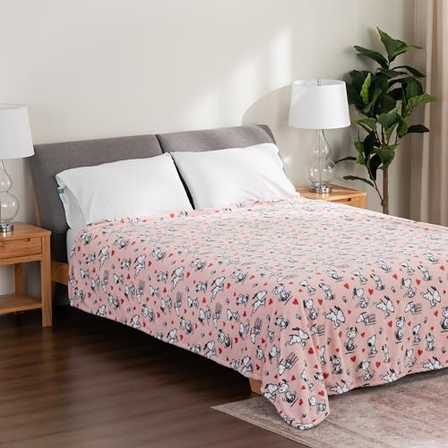 Image of Berkshire Blanket Peanuts VelvetLoft Cute Character Snoopy Plush Blanket,Poses and Hearts Blush,Full /Queen 90 in x 90 in (Official Peanuts Product)