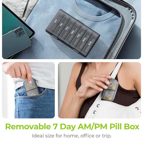 Image of AUVON XL Weekly Pill Organizer 2 Times a Day, Pill Box 7 Day with One-Side Large Openings for Easy to Use, Gray AM PM Pill Case for Medication, Vitamins, Fish Oils, Supplements