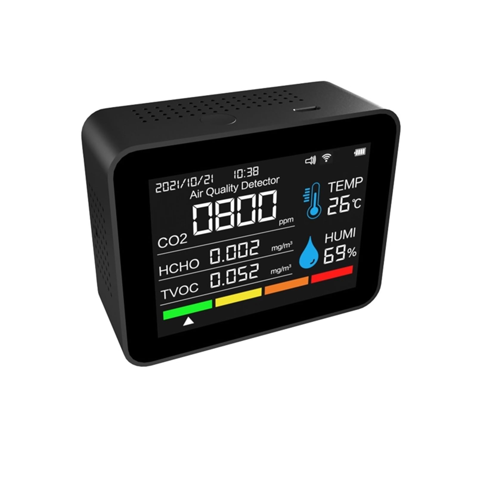 monitor di co2, Rilevatore Di Qualità 'aria 14 In 1 Smart WIFI APP CO2 PM2.5 HCHO Umidità E Temperatura Data Ora Con Display A Colori Da 2,8" Per La Casa per casa, ufficio, auto
