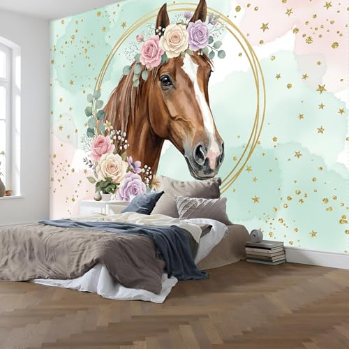 Murales de pared para sala papel pintado de seda caballo de flores rosa de 200x140 5