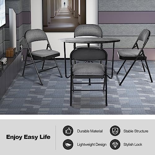 Image of Giantex 6-Pack Folding Chairs Set - Waiting Room Chairs with Metal Frame, Fabric Upholstered Padded Seat, Foldable Party Chair Set, Event Chair, Folding Guest Chairs Set of 6, Grey