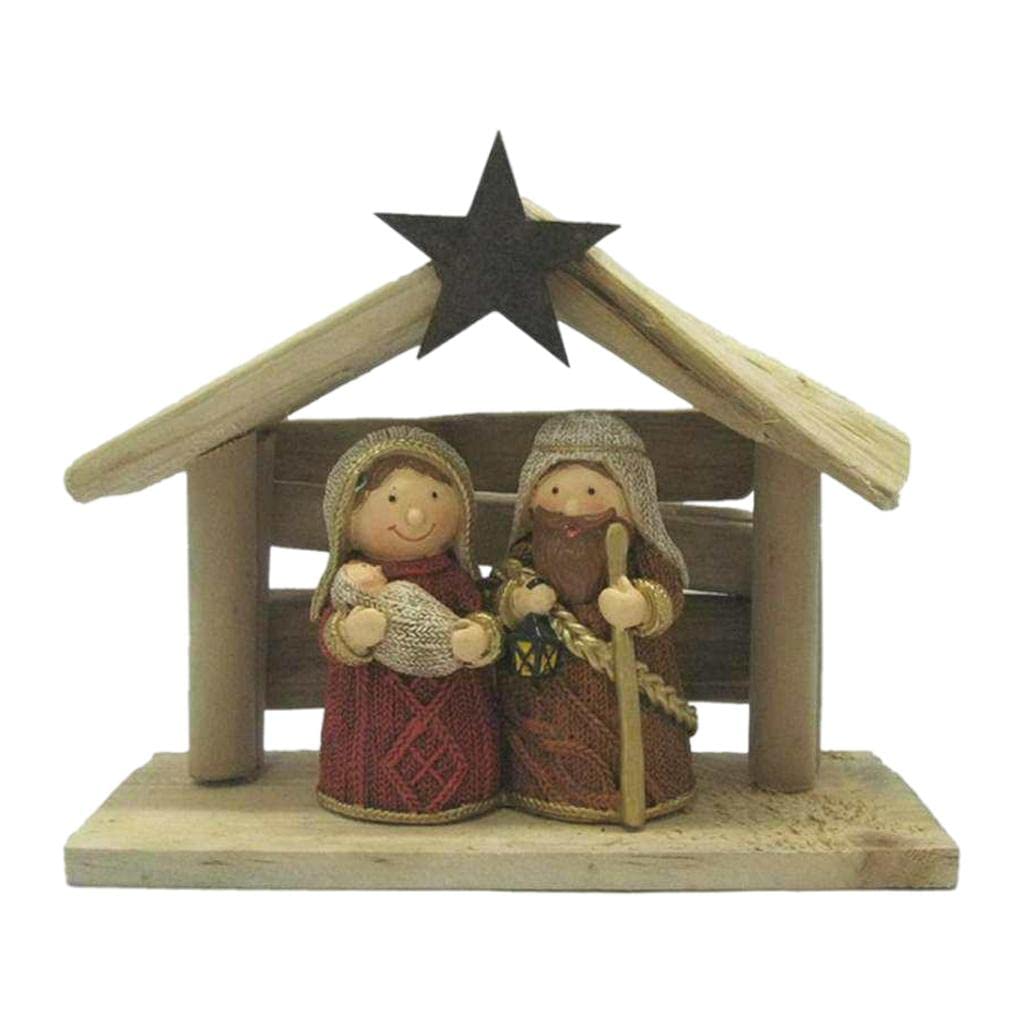 Krippe Miniatur Figuren Weihnachtskrippe Holz Resin Religiöse Nativity Szene Handbemalt Christ Kind Manger für Geschenk Heimdekoration Büro Innenraum, Farbe Figur Kabine