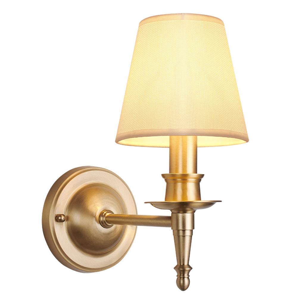 Vintage Wall Light, Indoor Bedroom Rustic Wall Mounted Light with White Fabric Shade, Brass Wall Sconce for Bedside Reading, Hallway, Living Room