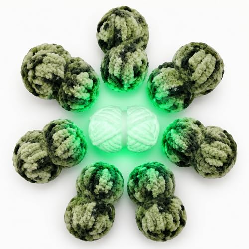 8 Pack Chunky Yarn for Hand Knitting Jumbo Big Thick Chenille Yarns for Crocheting Fluffy Blanket Yarn Include 1 Glow in The Dark and 7 Tie Dye Skeins 221 yds 60.8 oz(Green Dark Green&Sage Green)