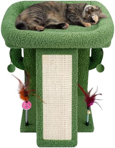 TWDEPART Cactus Cat Tree Tower with Cat Scratching Post for Indoor Cats,Activity Centre Climbing Tree Cat Furniture with Playful Toy Balls,Green