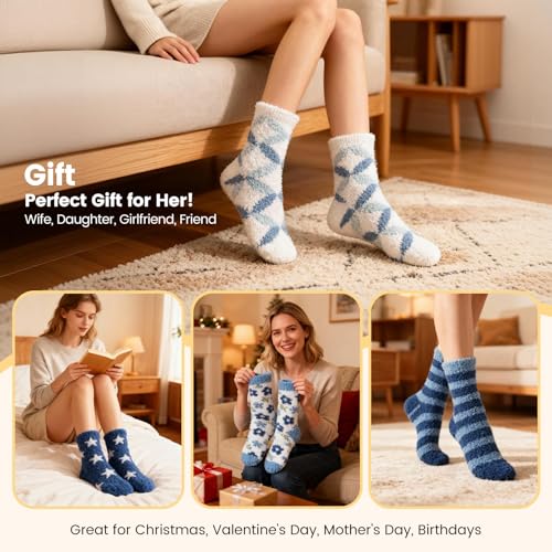 Image of Womens Fluffy Fuzzy Socks,Winter Cozy Soft Warm Socks Gifts for Womens | Soft Comfortable Warm Womens Fluffy Fuzzy Socks