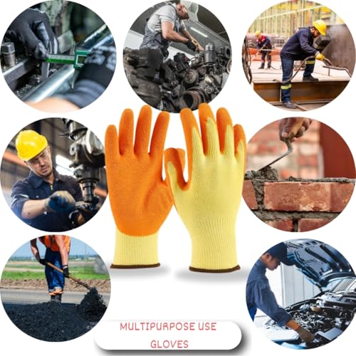 Image of 5Pair Nylon Knitted Latex Rubber Coated Safety Hand Protection Working Gloves For Anti Cut Heat & Fire Resistant Industrial Gloves For Men Women (PACK OF 10Gloves) (yellowornage-5pair)