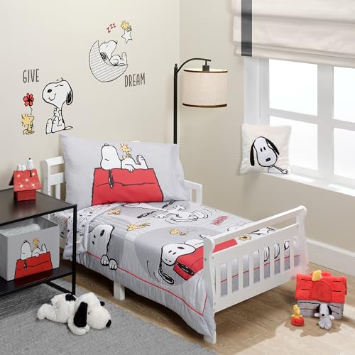 Image of Bedtime Originals Snoopy Love 4-Piece Toddler Bedding Set - Gray /Red /White