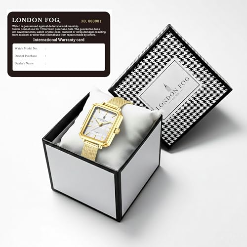 Image of London Fog Victoria Collection Analog Quartz Watch for Women with Textured Dial, Rectangular Metal Case, Mineral Glass, Mesh Strap & Water Resistant - LFW20006