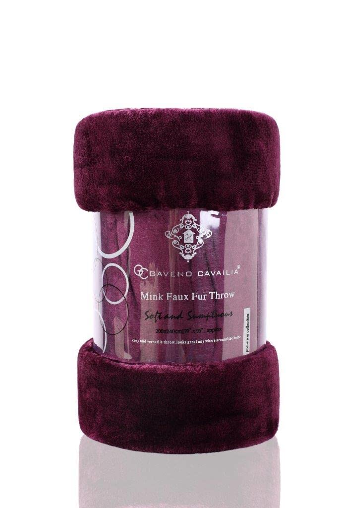 LIZZIE JACOBS New Plain Faux Fleece Throws Luxurious Super Soft Warm Cosy Sofa Settee Bed Mink Faux Fleece Blankets (King - 200x240cm, Aubergine)