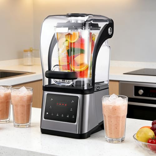 TYH Licuadora Comercial De 2200 W con Escudo Insonorizado, 1,6 L, Silenciosa, Profesional, para Preparar Batidos, 48000 RPM, 9 Velocidades, Ideal para Batidos, Malteadas Y Frutos Secos