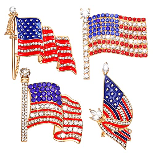 Image of American Flag Brooches 4 th of July Patriotic Red White Blue Rhinestone USA Letter Cross Eagle Map Heart Ribbon Brooch Pin Bulk Vintage Fourth of July Celebrate Independence Day Lapel Pins for Women Men