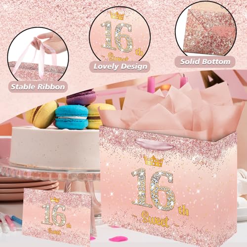 Vichona-Rose-Gold-16-Sweet-16th-Birthday-Gift-Bag-for-Girls-Sweet-16th-Birthday-Gifts-Decorations-for-Girls-16-Years-Old-Birthday-Gift-Bag-Card-for-Daughter-Granddaughter-Friends