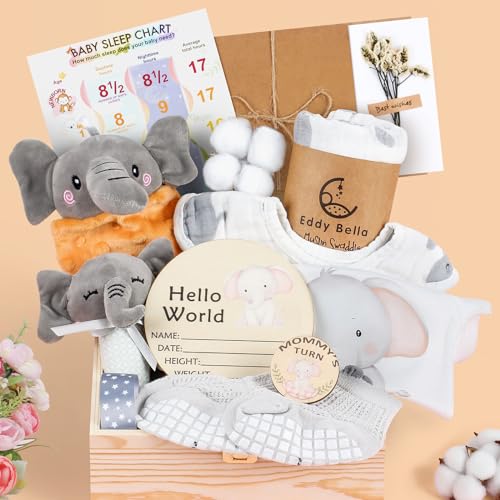 Image of Baby Shower Gifts for Girls,12 Pcs Baby Girl Gifts,Baby Girl Newborn Essentials with Baby Keepsake Box,Newborn Gifts,Baptism Gifts for Baby Girl,Newborn Bibs Rattle Swaddle Blanket Socks Baby Gift Set