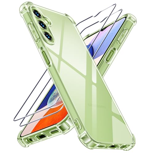 ivoler Klar Hülle für Samsung Galaxy A14 4G / A14 5G mit 3 Stück Panzer Schutz Glas Dünne Weiche TPU Silikon Transparent Stoßfest Schutzhülle Durchsichtige Kratzfest Handyhülle Case Cover