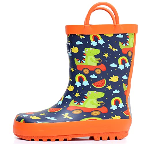RAINANGEL Toddler Rain Boots with Easy-On Handles, Waterproof Kids Rain Boots for Girls & Boys, Fun Printed & Colors Unisex-Child Outdoor Boots, Size 4