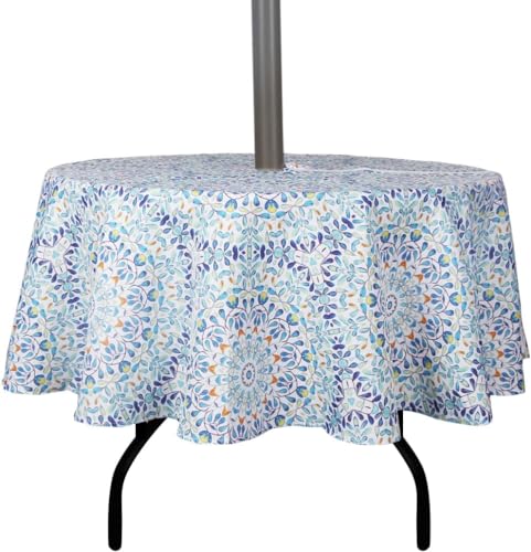 Image of EHouseHome Outdoor and Indoor 70inch Round Tablecloth with Umbrella Hole and Zipper, Waterproof Zippered Patio Table Cloths, Spring /Summer Table Covers for Backyard Circular Table /BBQs /Picnic