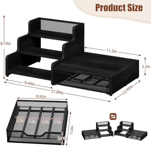 Image of Coffee Station Organizer Compatible with Nespresso Vertuo Pods, Holds 48 Small or 32 Large Pods, 3-Tier Coffee Bar Organizer with K-Cup Holder, Coffee Pod Drawer & Syrup Cups Rack for Accessories