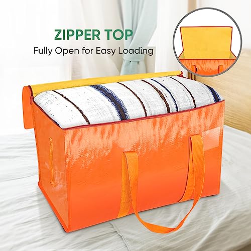 Image of BALEINE 2-Pack Oversized Moving Bags with Reinforced Handles, Heavy-Duty Storage Tote for Clothes, Moving Supplies (Orange, 2-Pack)