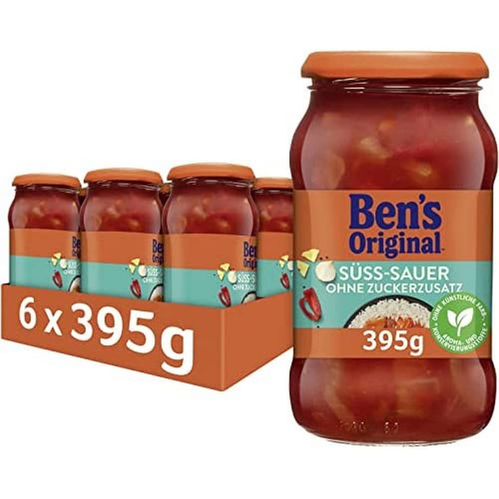 Ben's Original Sauce - Multipack - Süß-Sauer ohne Zuckerzusatz (6 x 395g) I Rotes Cremiges Curry (6 x 400g), 12 Gläser (6 x 395g I 6 x 400g)
