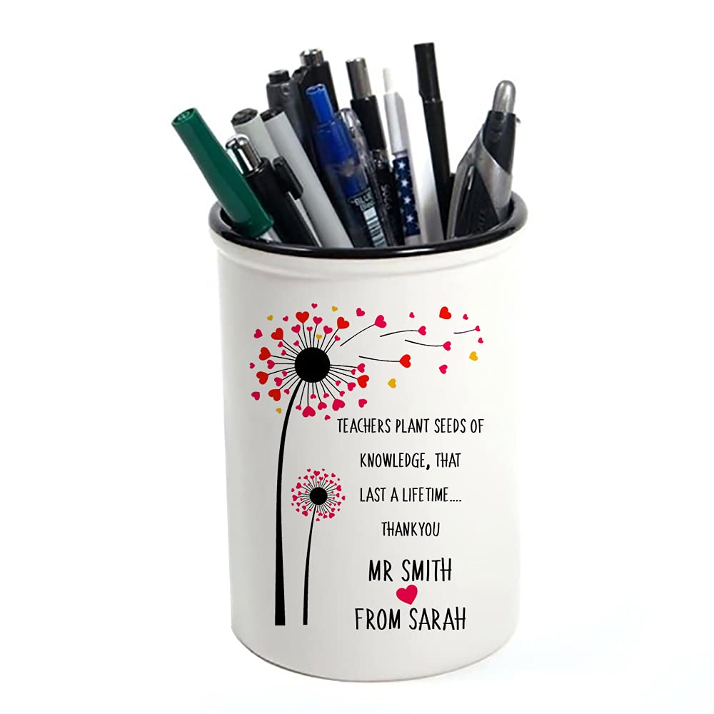 Teachers Gift - Personalised Teachers plant seeds of knowledge Birthday Gift End of Term Teacher Appreciation Desk accessories Pen/Pencil Pot Makeup Pot Stuff Storage Pot.