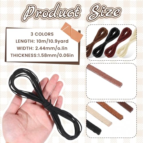 cobee 4 Rollen Lederschnur, Lederband für Ketten Leder Schnur Faux 5 m x 2,5 mm Leder Schnüre für DIY Armbänder Halsketten Schmuck Kunsthandwerk Geschenke (Schwarz+Mittelbraun+Rotbraun+Beige)