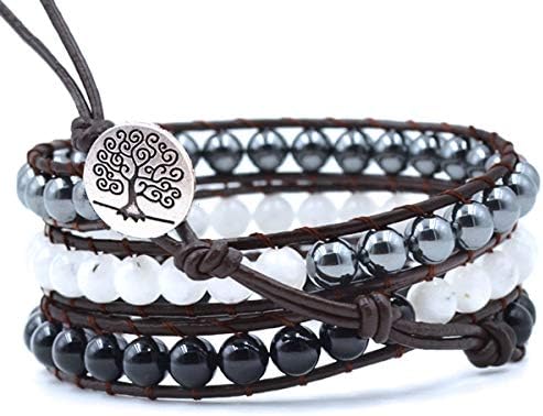 Mirilya Crystals and Healing Stones Bracelet Moonstone Hematite Onyx for Anxiety Depression Stress Relief