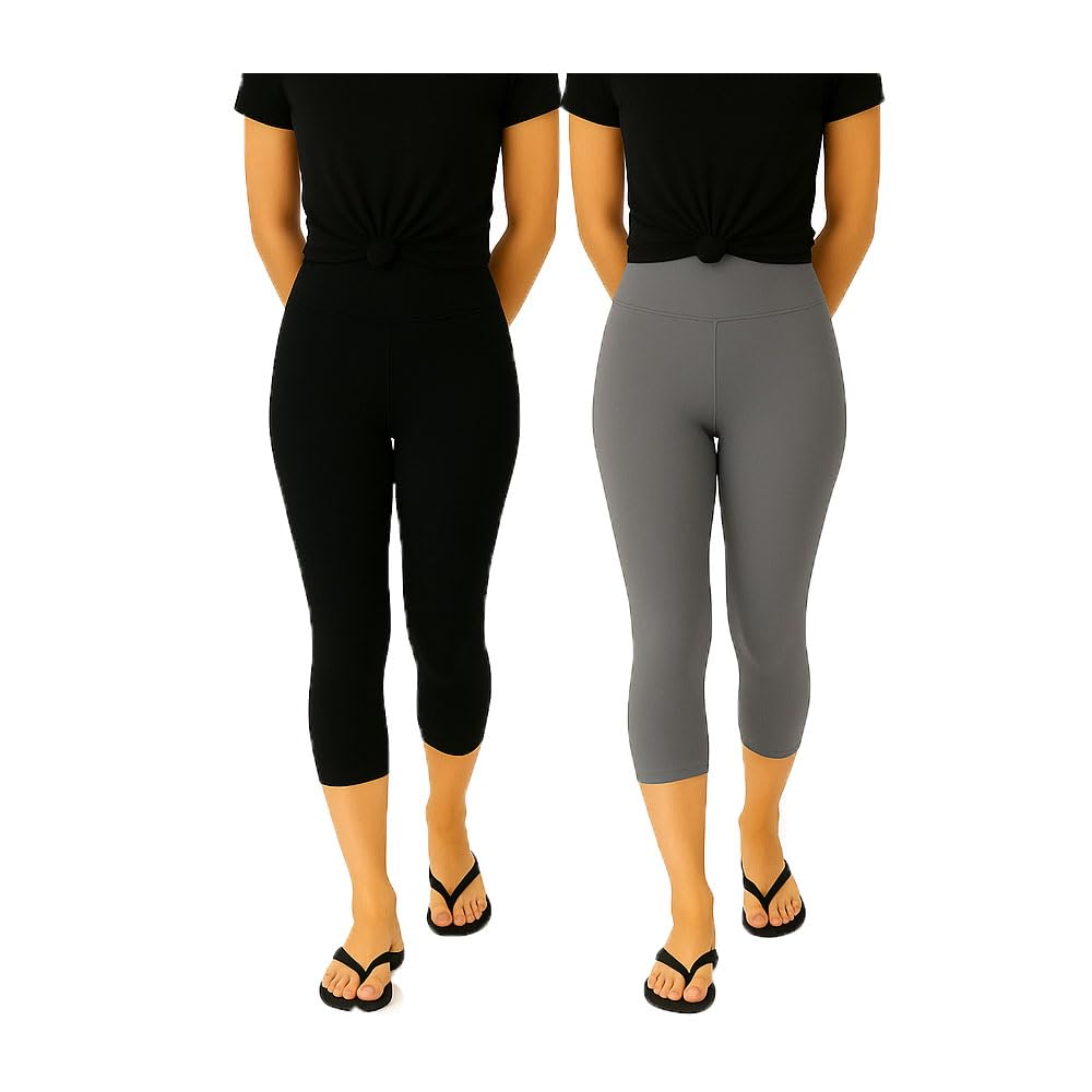 Womens Plain Capri Black, Grey-picture-36