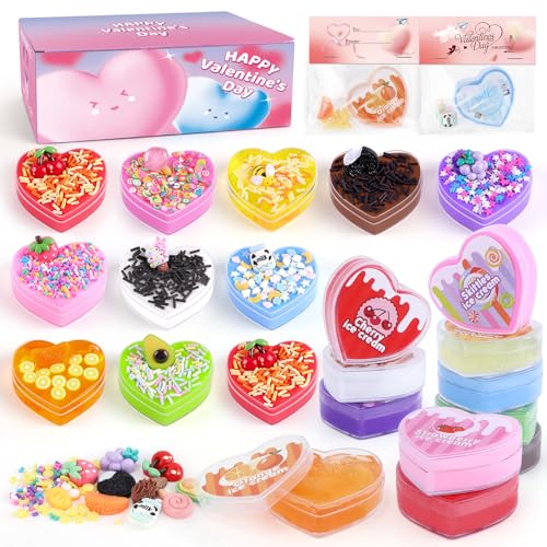 24 Pack Valentines Day Gifts Slime Hearts for Kids Classroom & Party Gifts Exchange, Valentines Cards for Valentine Party Favor, Gift Exchange, Valentine's Greeting Cards for Boys & Girls
