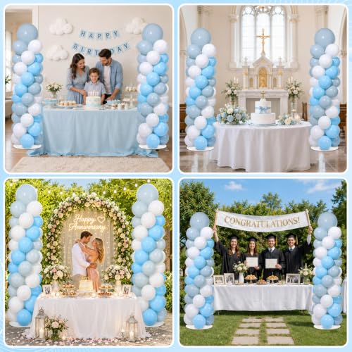Image of 2 Sets Adjustable Balloon Column Stand Kit with Bases(Dusty Blue White) | Reusable Stainless Steel Poles, 102 Balloons with Pump, Floor Decor, Baby Shower Birthday Wedding Bridal shower Engagement