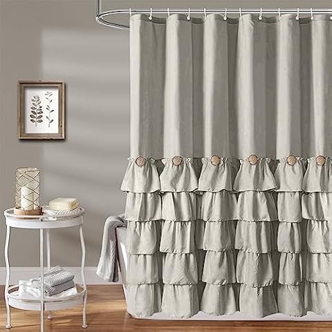 Grey Ruffle Shower Curtain Set by Seasonwood Cover