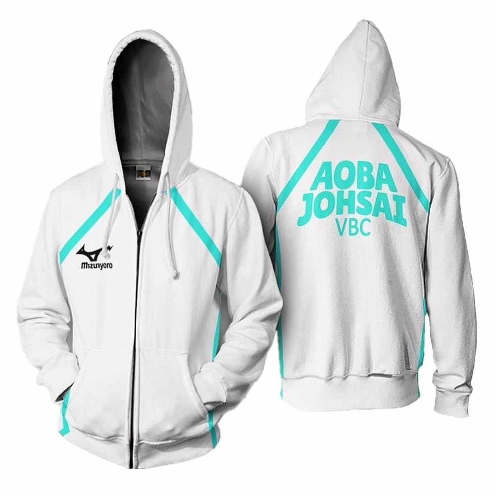 Charous AOBA JOHSAI Club - Felpa con cappuccio e zip con stampa digitale 3D, unisex, per fan dei manga, idea regalo per cosplay