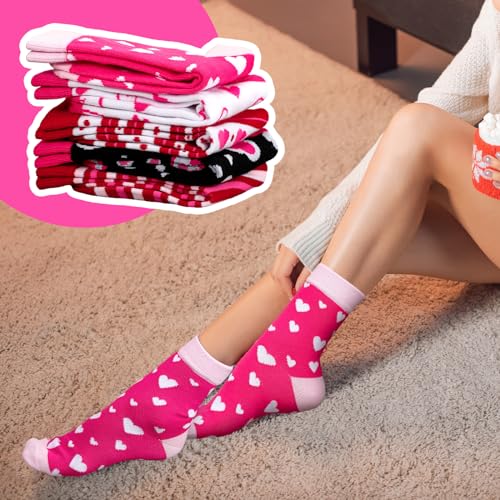 Image of 12 Pairs Valentine's Day Socks Women Heart Socks Holiday Cotton Novelty Crew Socks Bulk Valentine's Day Gift Heart Socks for Women Girls