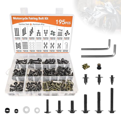 Motorcycle Fairing Bolt Kit, 195Pcs M5 M6 Stainless Steel Motorcycle
