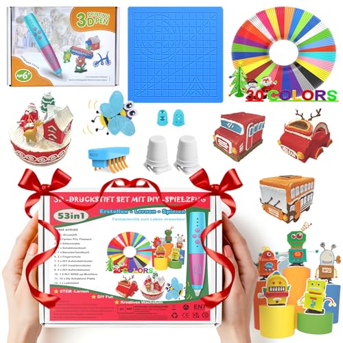 3D Stift Set für Kinder – 3D-stift 53 in 1 mit 30 Farben Filament, DIY Vorlagen & Zubehör – Sicherer 3D Pen Kinder, Kreativer 3D Druck Stift, Lernen & Geschenke für Mädchen (Blaues Set)